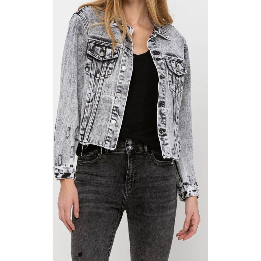Vervet women's oversized crop fit denim jacket Sz L Distressed 90's Y2k Fairy